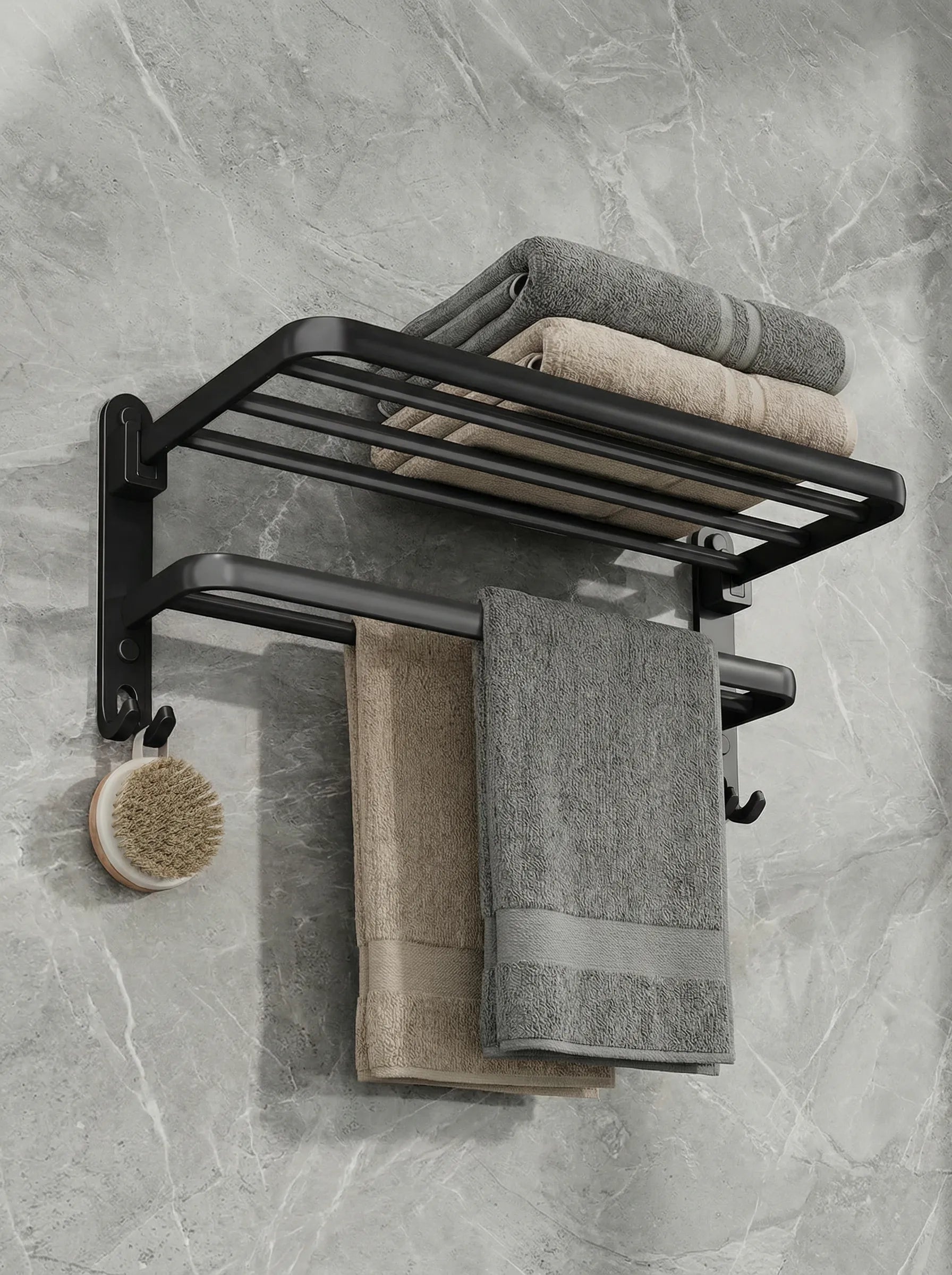 Wall Mounted Towel Rack | Bathroom Shelf Storage Design
