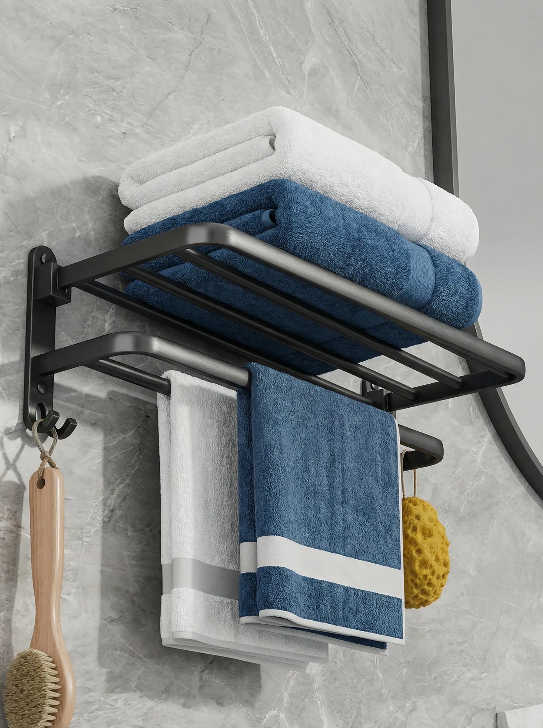 Wall Mounted Towel Rack | Bathroom Shelf Storage Design