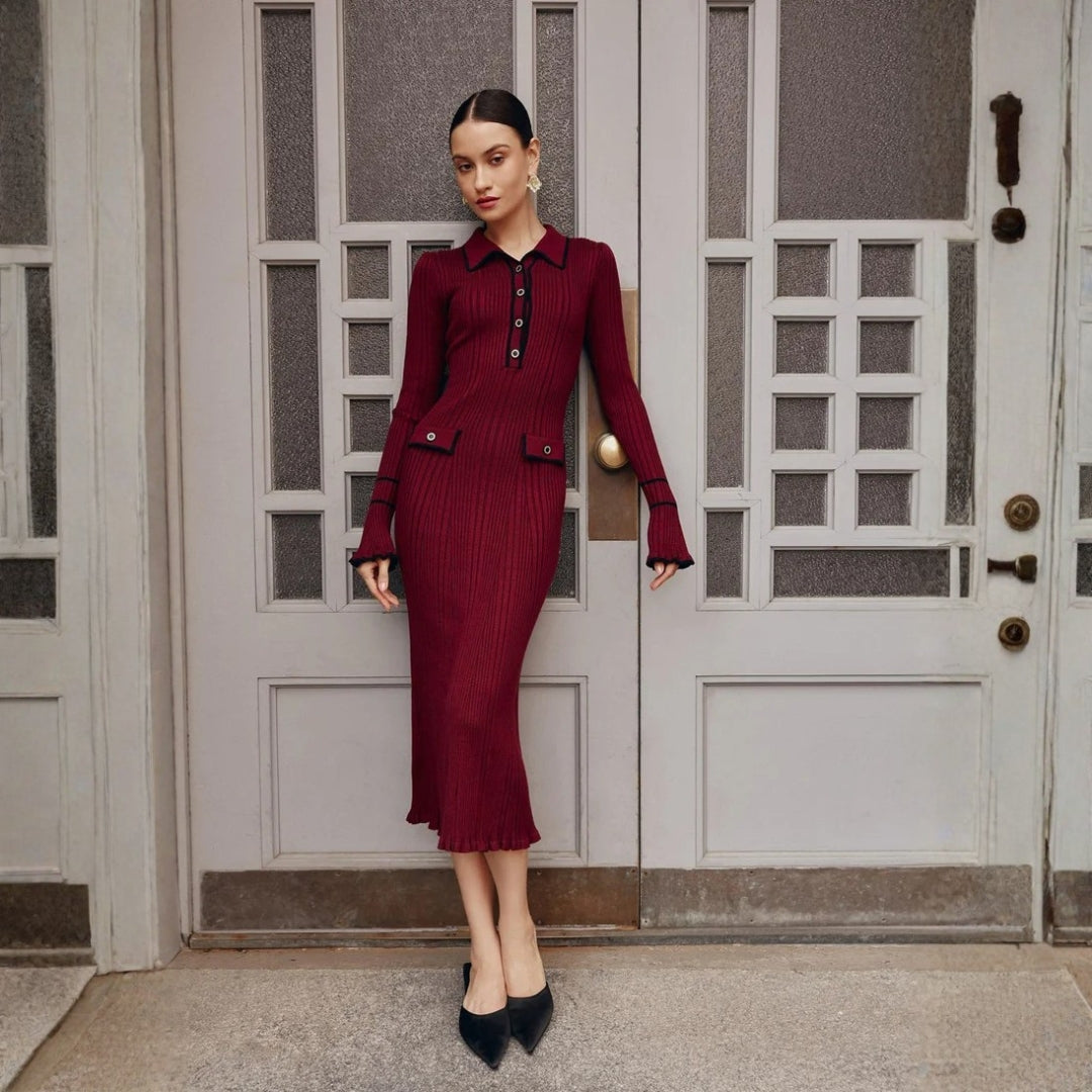 Midi Dress With Button Details – Casual, Office Wear