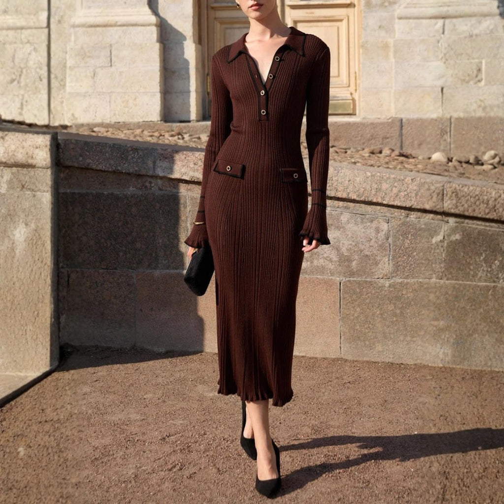 Midi Dress With Button Details – Casual, Office Wear