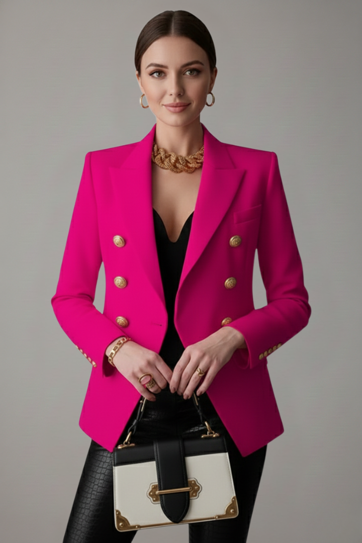 Women's Double-Breasted Blazer with Gold-Tone Button Details – Office, Everyday