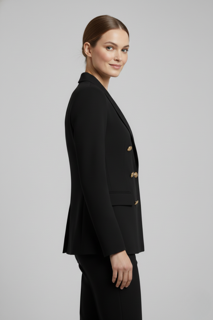 Women's Double-Breasted Blazer with Gold-Tone Button Details – Office, Everyday