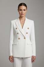Women's Double-Breasted Blazer with Gold-Tone Button Details – Office, Everyday