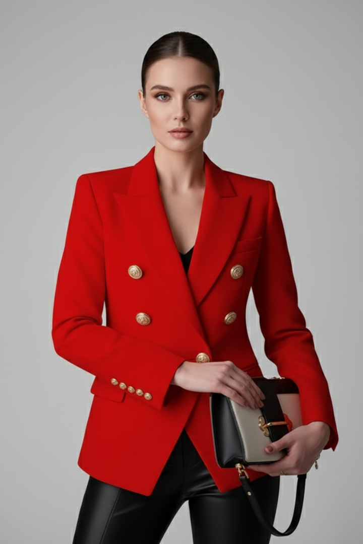 Women's Double-Breasted Blazer with Gold-Tone Button Details – Office, Everyday