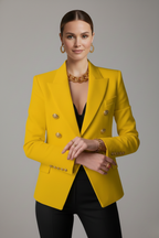 Women's Double-Breasted Blazer with Gold-Tone Button Details – Office, Everyday