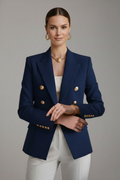 Women's Double-Breasted Blazer with Gold-Tone Button Details – Office, Everyday