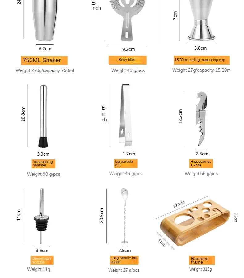 Cocktail Shaker Set | Bamboo Stand Design-Barware-werune.com