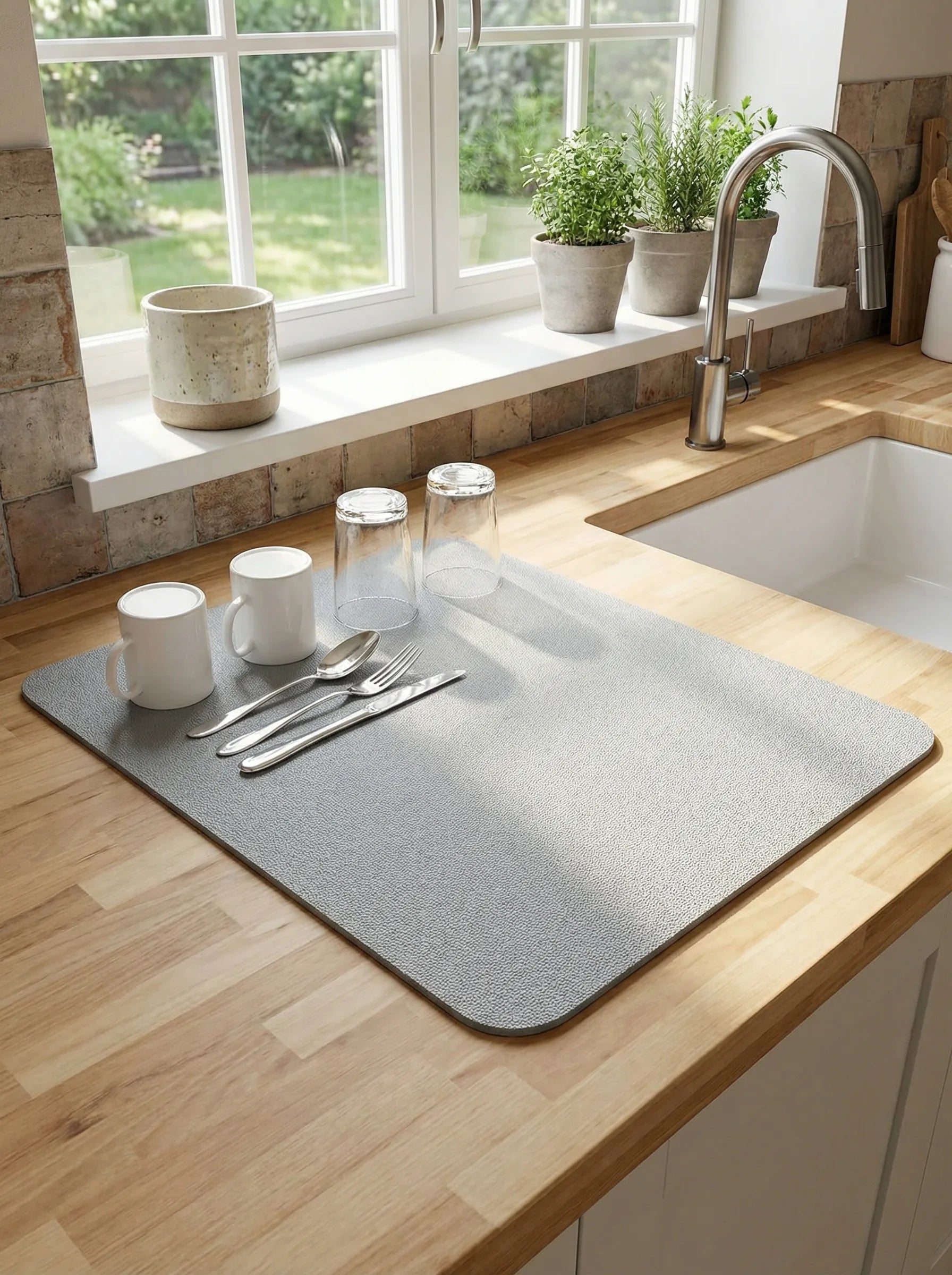 Kitchen Sink Drying Mat | Countertop Dish Drainer Pad