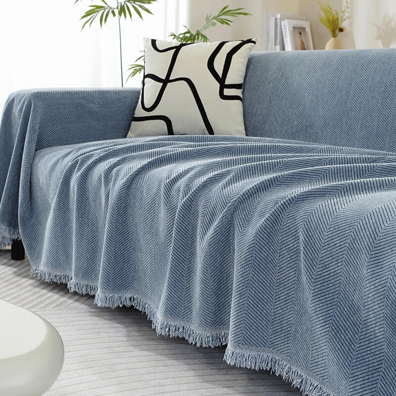 Sofa Throw Blanket | Herringbone Fringe Design-Blanket-werune.com