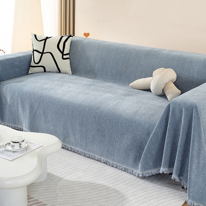 Sofa Throw Blanket | Herringbone Fringe Design-Blanket-werune.com