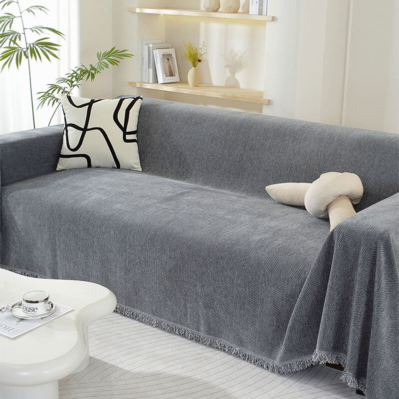 Sofa Throw Blanket | Herringbone Fringe Design-Blanket-werune.com