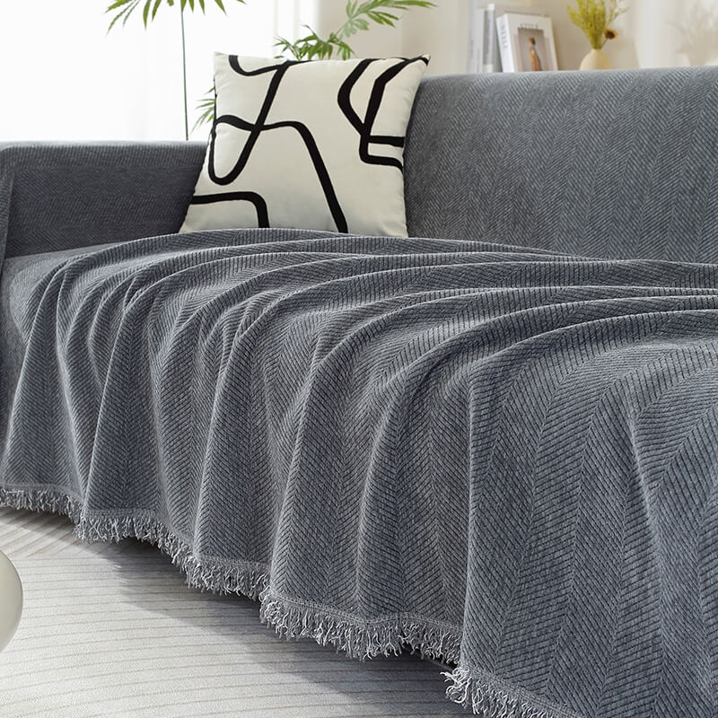 Sofa Throw Blanket | Herringbone Fringe Design-Blanket-werune.com