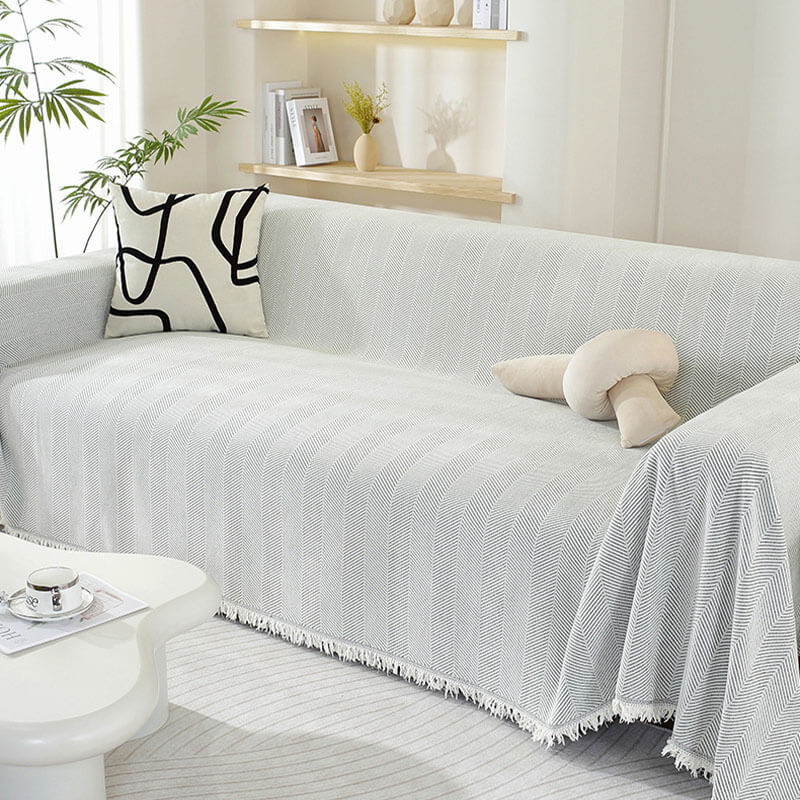 Sofa Throw Blanket | Herringbone Fringe Design-Blanket-werune.com