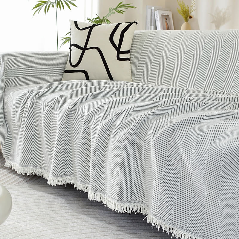 Sofa Throw Blanket | Herringbone Fringe Design-Blanket-werune.com