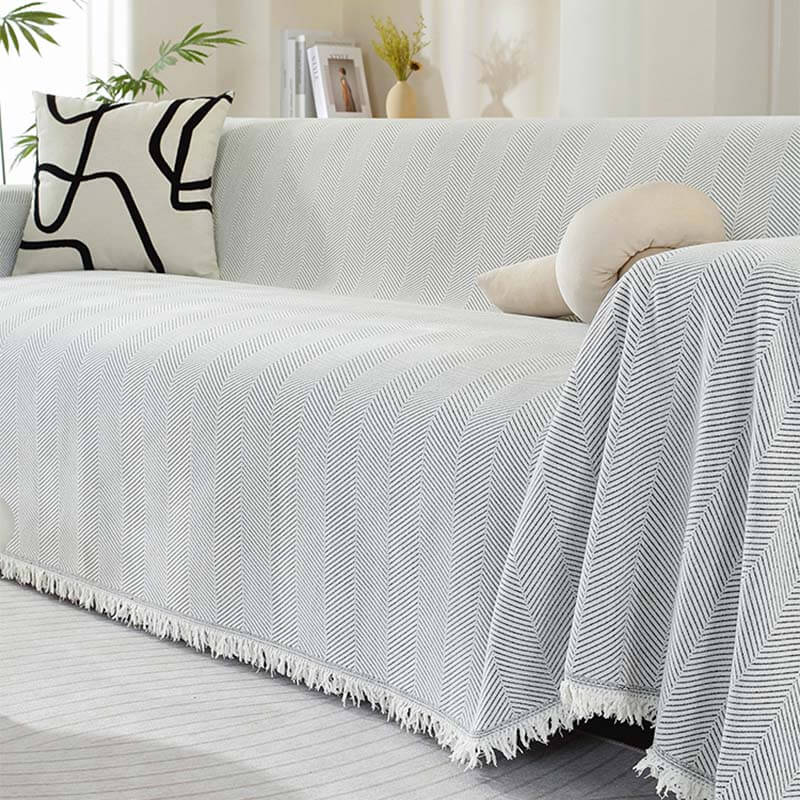 Sofa Throw Blanket | Herringbone Fringe Design-Blanket-werune.com