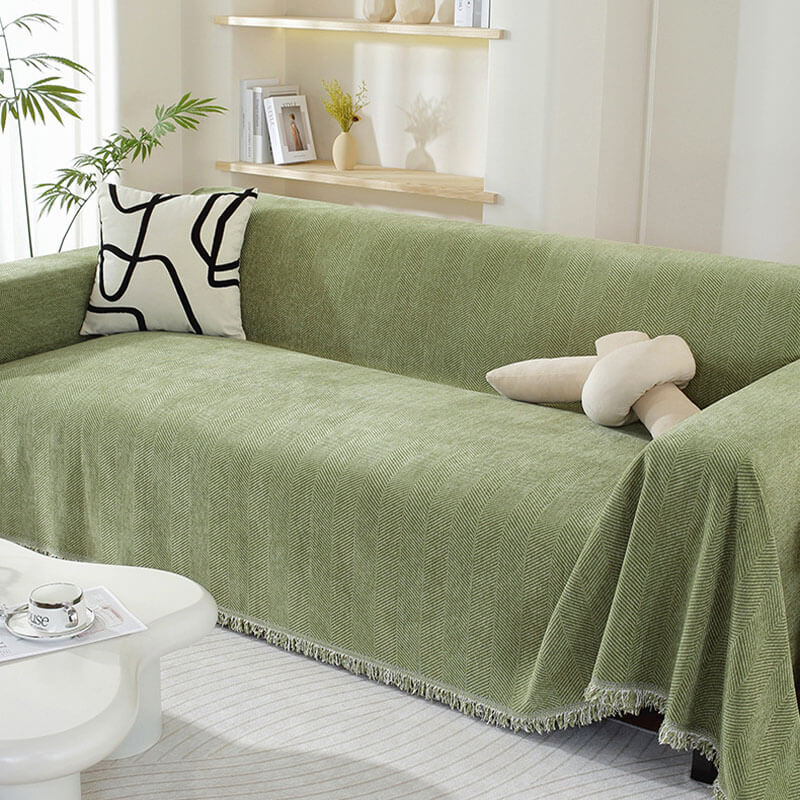 Sofa Throw Blanket | Herringbone Fringe Design-Blanket-werune.com