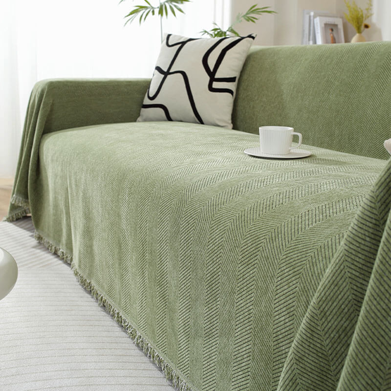 Sofa Throw Blanket | Herringbone Fringe Design-Blanket-werune.com