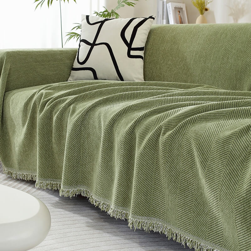 Sofa Throw Blanket | Herringbone Fringe Design-Blanket-werune.com