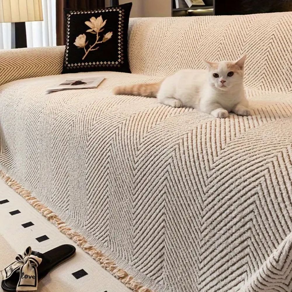 Sofa Throw Blanket | Textured Fringe Cover-Blanket-werune.com