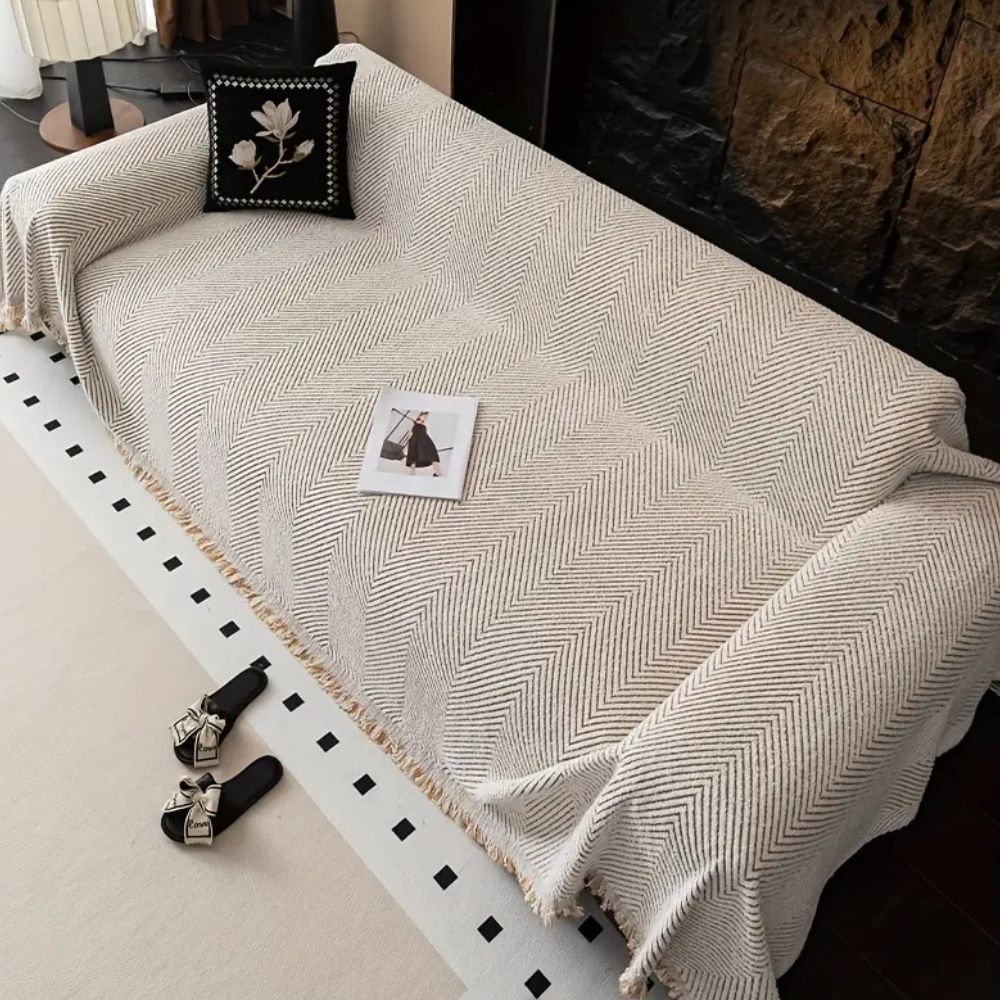 Sofa Throw Blanket | Textured Fringe Cover-Blanket-werune.com