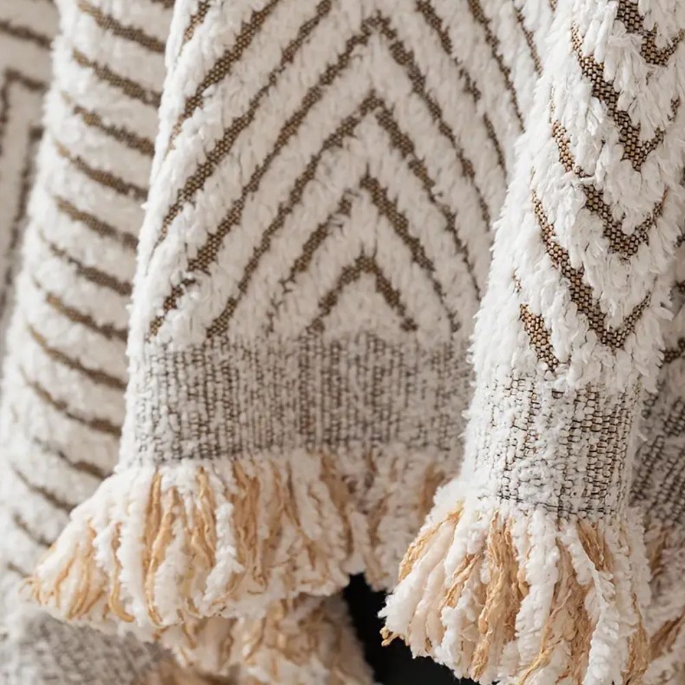 Sofa Throw Blanket | Textured Fringe Cover-Blanket-werune.com