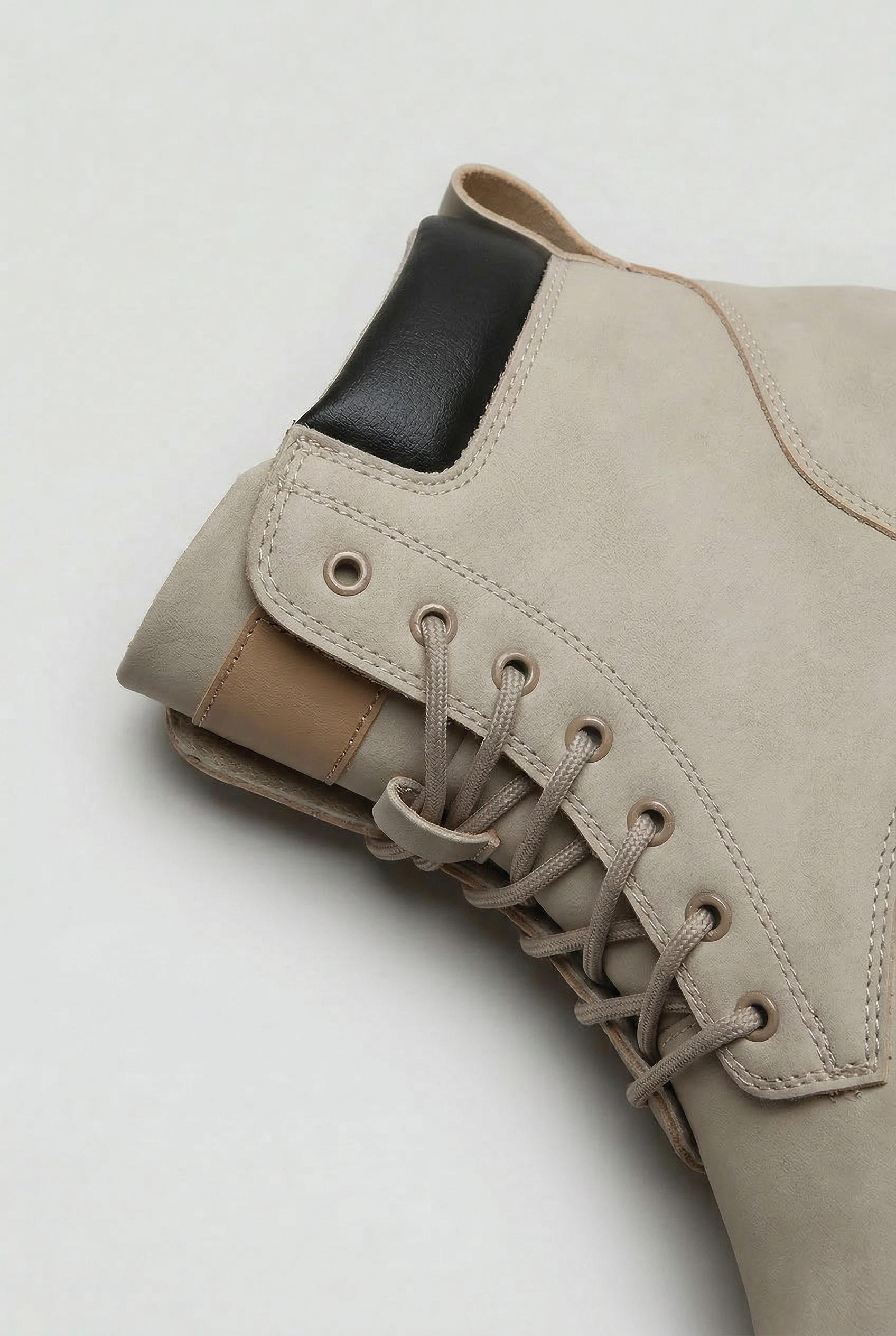 Ankle Boots Beige Lace-Up Men's Chunky Lug Sole – Casual, Everyday Winter Combat Footwear
