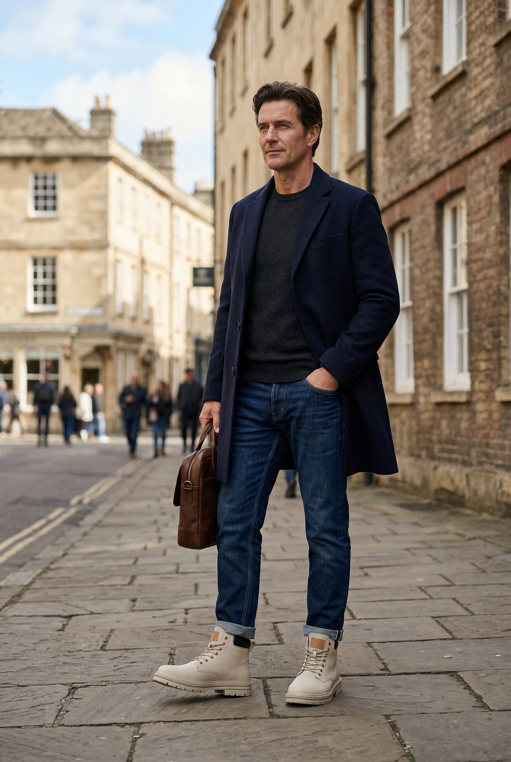 Ankle Boots Beige Lace-Up Men's Chunky Lug Sole – Casual, Everyday Winter Combat Footwear
