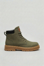 Ankle Boots Beige Lace-Up Men's Chunky Lug Sole – Casual, Everyday Winter Combat Footwear