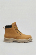 Ankle Boots Beige Lace-Up Men's Chunky Lug Sole – Casual, Everyday Winter Combat Footwear