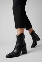 Ankle Boots Black Block Heel Women's Pointed Toe Leather-Look Side Zip – Office, Casual, Gift