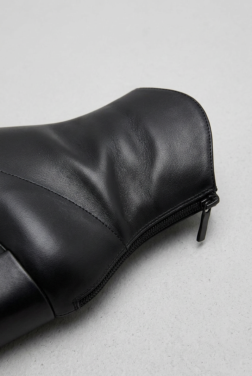 Ankle Boots Black Block Heel Women's Pointed Toe Leather-Look Side Zip – Office, Casual, Gift