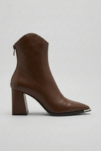 Ankle Boots Black Block Heel Women's Pointed Toe Leather-Look Side Zip – Office, Casual, Gift
