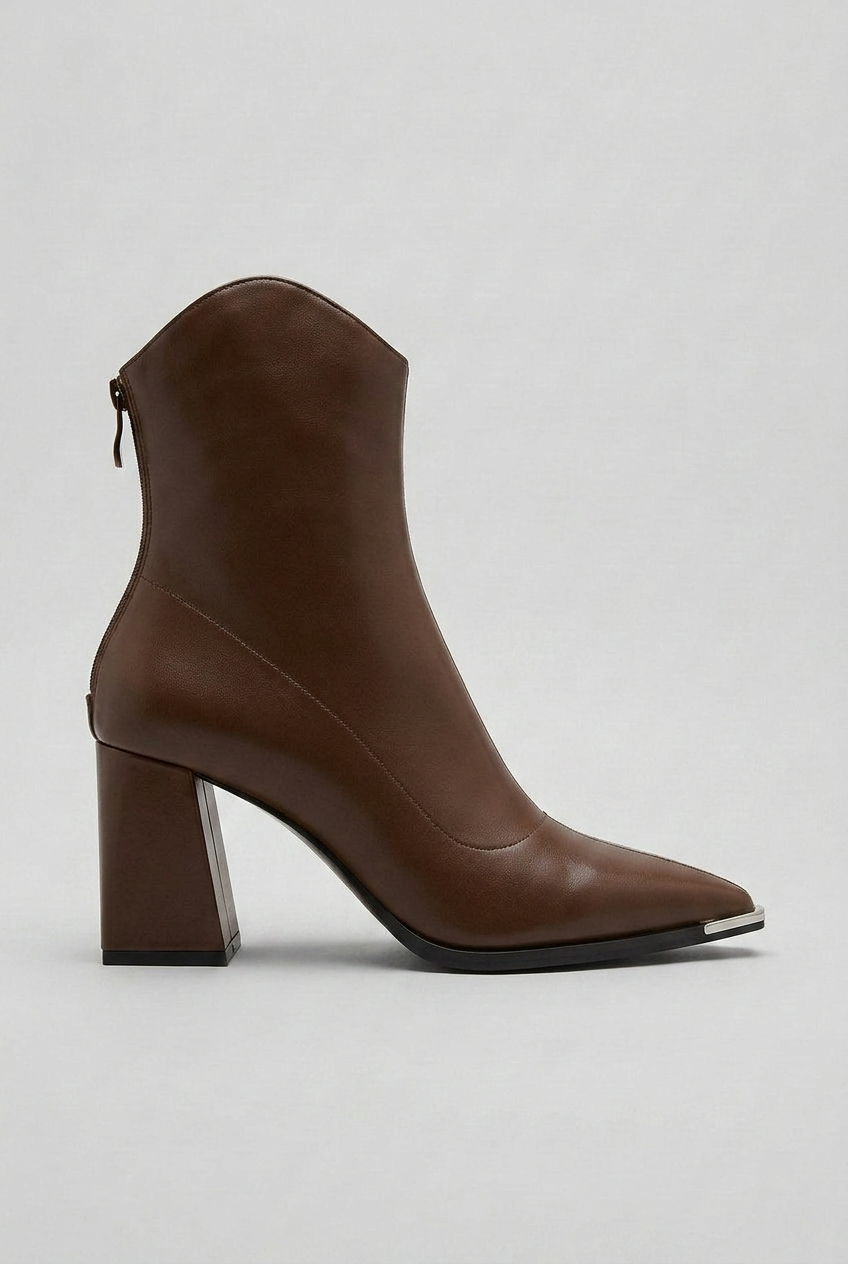 Ankle Boots Black Block Heel Women's Pointed Toe Leather-Look Side Zip – Office, Casual, Gift