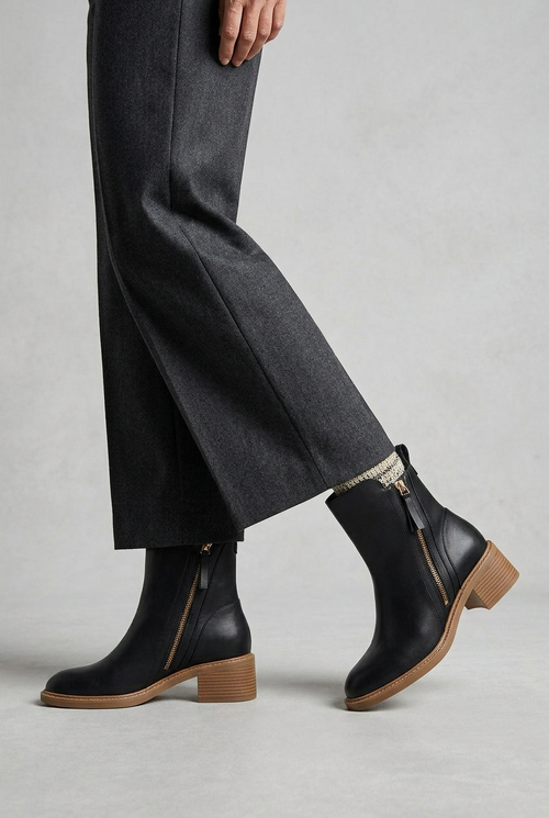 Ankle Boots Black Faux Leather Block Heel Women's Side Zip – Casual, Office · Werune