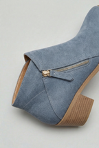 Ankle Boots Faux Suede Blue Women's Block Heel Side Zip – Casual, Office, Holiday, Gift