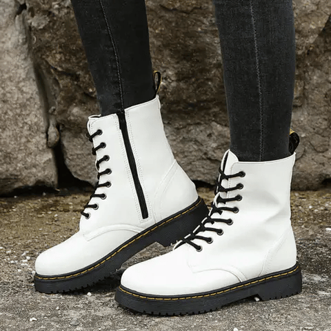 Ankle Boots Lace Up Leather Black Women's Rubber Sole – Casual, Office, Holiday, Everyday Wear