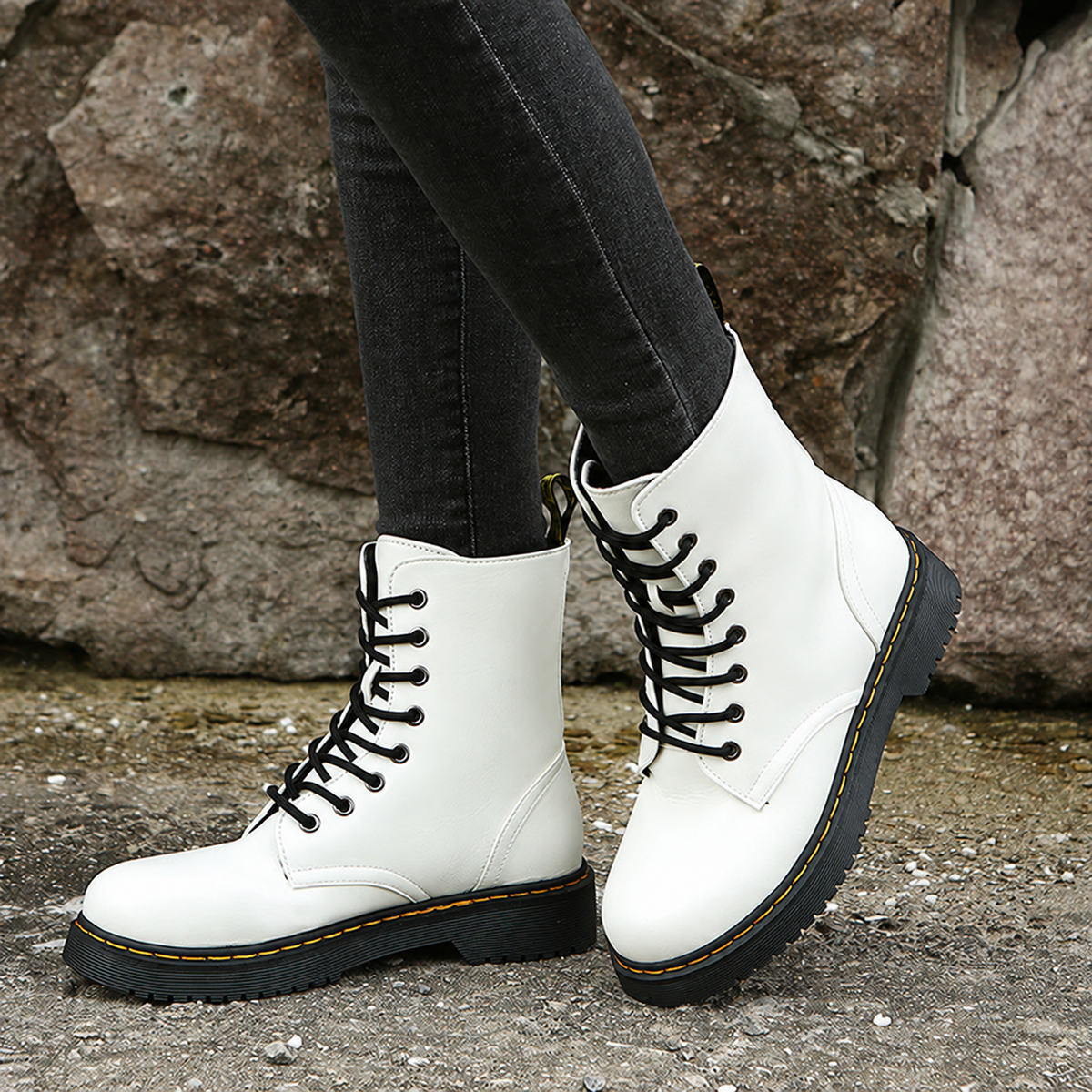 Ankle Boots Lace Up Leather Black Women's Rubber Sole – Casual, Office, Holiday, Everyday Wear