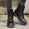 Ankle Boots Lace Up Leather Black Women's Rubber Sole – Casual, Office, Holiday, Everyday Wear