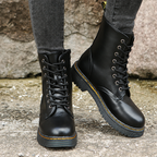 Ankle Boots Lace Up Leather Black Women's Rubber Sole – Casual, Office, Holiday, Everyday Wear