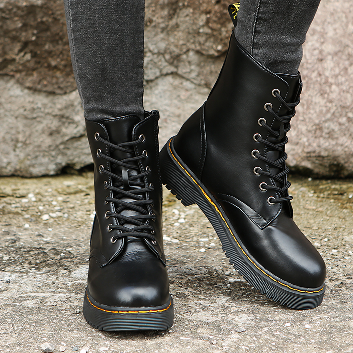 Ankle Boots Lace Up Leather Black Women's Rubber Sole – Casual, Office, Holiday, Everyday Wear