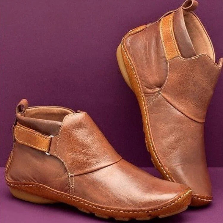 Ankle Boots Leather Women's Red Flat Slip-On – Casual, Everyday Comfort Walking Shoes