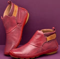 Ankle Boots Leather Women's Red Flat Slip-On – Casual, Everyday Comfort Walking Shoes