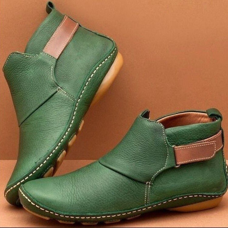 Ankle Boots Leather Women's Red Slip-On Flat Comfort – Casual, Everyday, Office, Autumn Wear, Gift