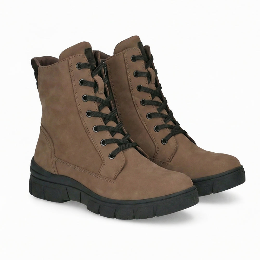 Ankle Boots Nubuck Leather Women's Taupe Lace-Up Side Zip – Casual, Everyday · Werune