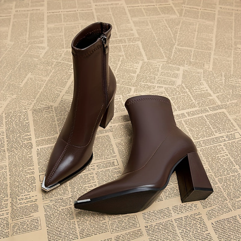 Ankle Boots Pointed-Toe Block Heel Burgundy Women's – Casual, Office, Holiday, Gift