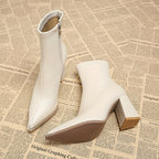 Ankle Boots Pointed-Toe Block Heel Burgundy Women's – Casual, Office, Holiday, Gift