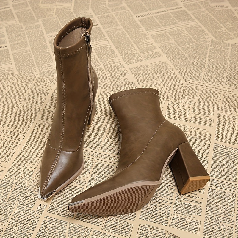 Ankle Boots Pointed-Toe Block Heel Burgundy Women's – Casual, Office, Holiday, Gift