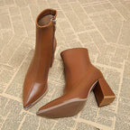 Ankle Boots Pointed-Toe Block Heel Burgundy Women's – Casual, Office, Holiday, Gift
