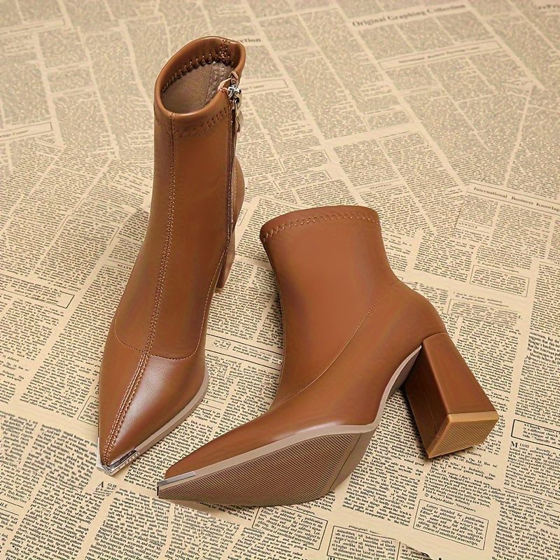 Ankle Boots Pointed-Toe Block Heel Burgundy Women's – Casual, Office, Holiday, Gift