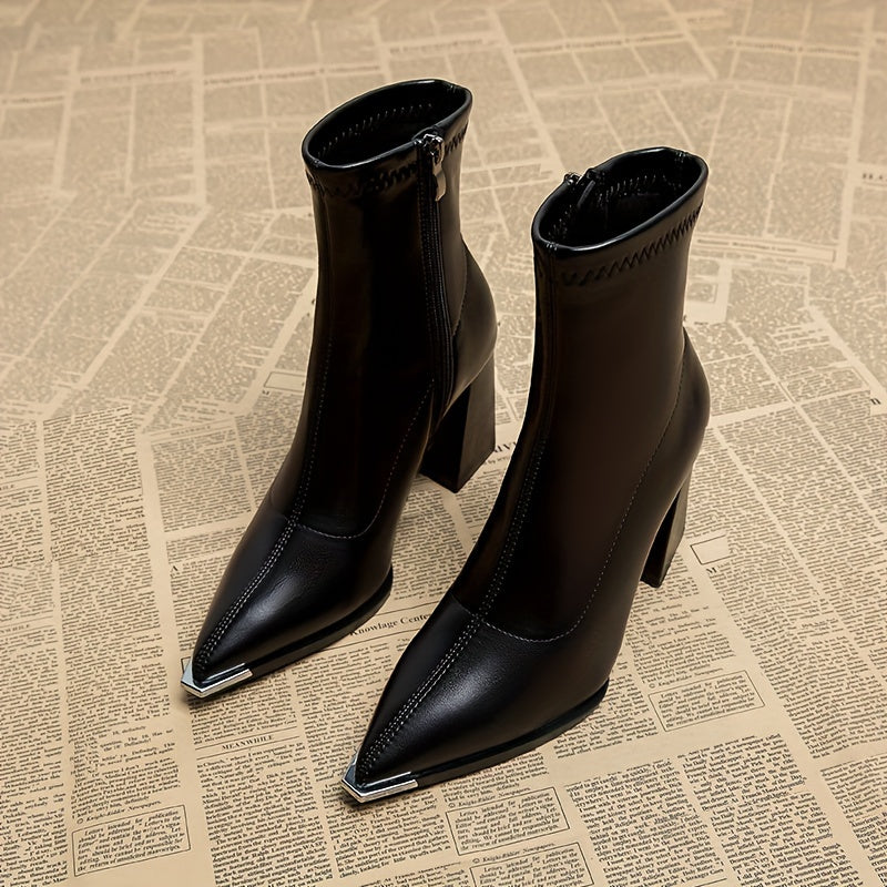 Ankle Boots Pointed-Toe Block Heel Burgundy Women's – Casual, Office, Holiday, Gift
